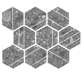 Santiago Dark Gray 4″ Deco Hex Mosaic Rectified