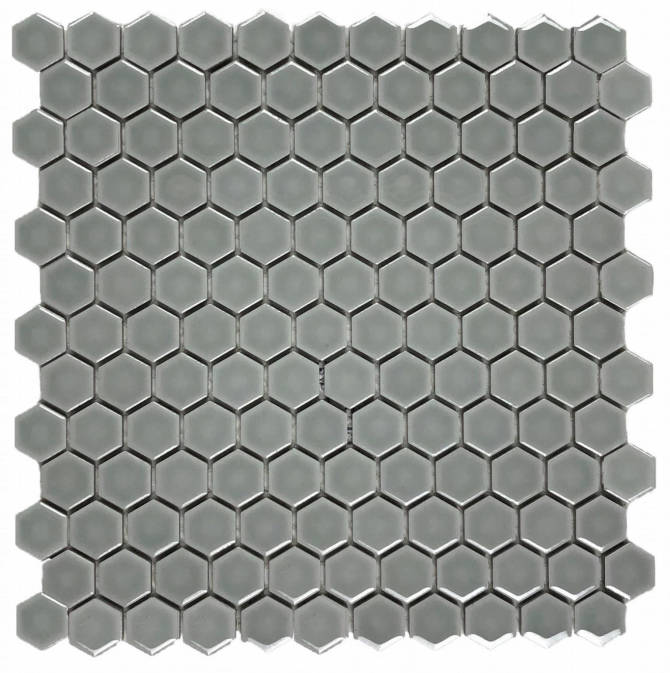 Hexes And O’S Ash 1″ Hexagon Mosaic Gloss