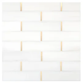 Specialty Mosaic Collection Bianco Dolomiti Select Polished And Matte Brass 9×12 Touch of Brass Mosaic Polished