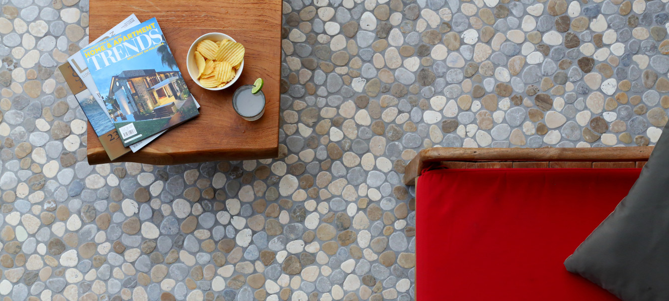 Random Series Multi Grey & Quartz 12x12 Cobbles Mosaic Tumbled