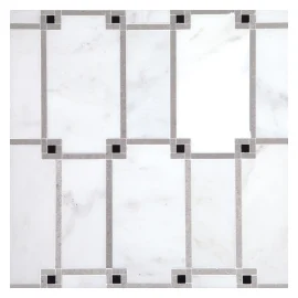 Fine Mosaic Works Asian Carrara Ultra Premium Honed, Cinderella Gray Polished, And China Black Polished 12×12 Geometric Mosaic Honed Fine Mosaic Works Asian Carrara Ultra Premium Honed, Cinderella Gray Polished, And China Black Polished 12×12 Geometric Mosaic Honed