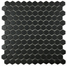 Mosaics Black 1″ Hexagon Mosaic Matte