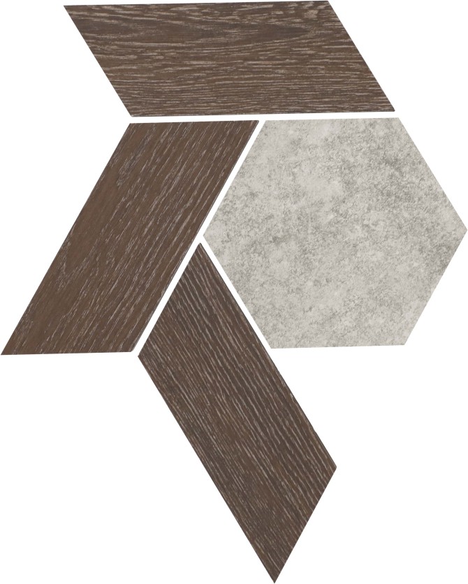 Orleans Gray & Brown 12×10 Interlocking Hex Mosaic Matte
