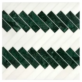 Basic Mosaic Collection Bianco Dolomiti Select Honed And Dutchess Green Honed 1×4 Pairingbone Mosaic