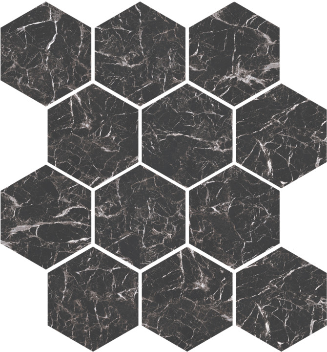 Marmo Black 9×11 Hexagon Mosaic Matte