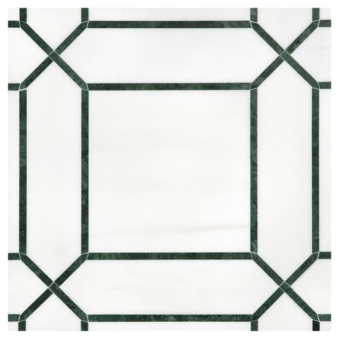 Specialty Mosaic Collection Bianco Dolomiti Select And Dutchess Green 9×9 Pickets Mosaic Honed