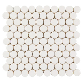 6th Avenue White 11×12 Penny Round Mosaic Matte