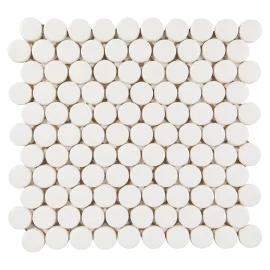 6th Avenue White 11×12 Penny Round Mosaic Matte