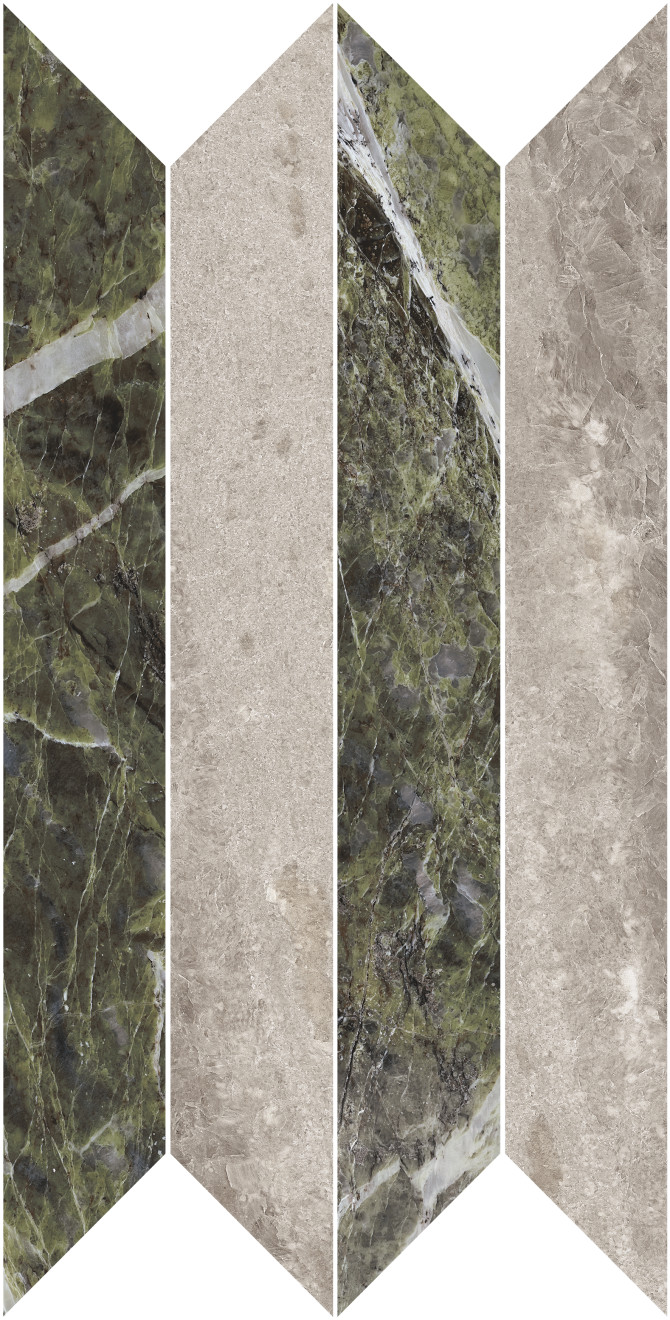 Heritage Luxe Heritage Cloud & Emerald 12×24 Picket Mosaic Glossy