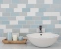 Habitat Cloud 2.5x5 Matte, River Blue 2.5x5 Matte and Leaf 2.5x5 Matte