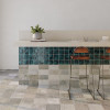 Abbey Stone Cluny 9x9 and 4x9, and Roots Teal Gloss 4x4