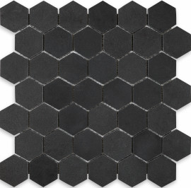 Basalt Black 2″ Hexagon Mosaic Honed