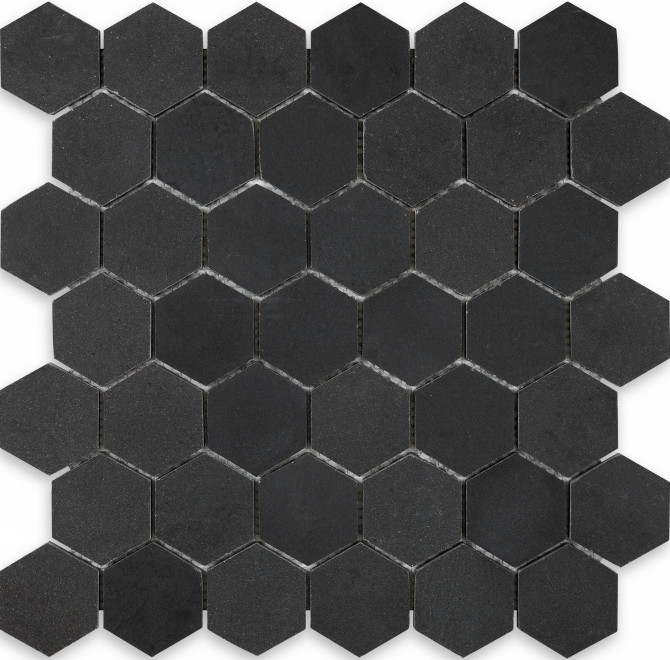 Basalt Black 2″ Hexagon Mosaic Honed