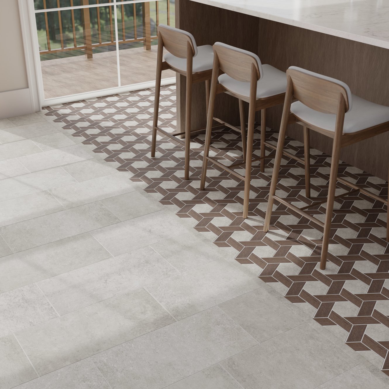 Orleans Gray 12x24 and Gray and Brown Interlocking Hex Mosai