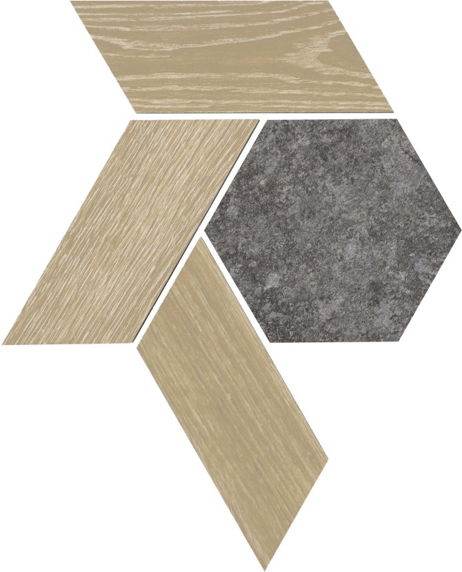 Orleans Black & Tan 12×10 Interlocking Hex Mosaic Matte