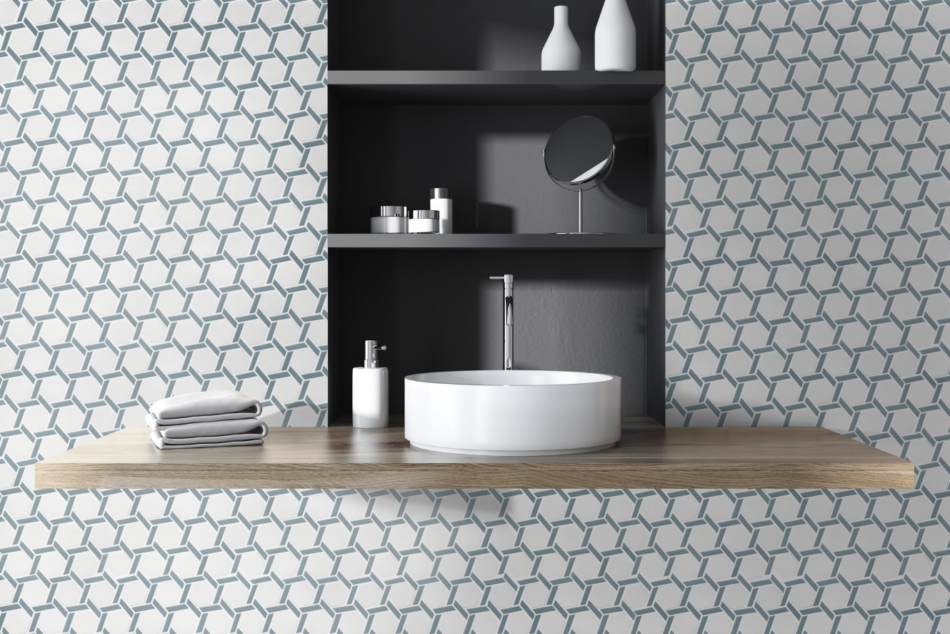 Maja Wave Seafoam Hex Wheel Mosaic