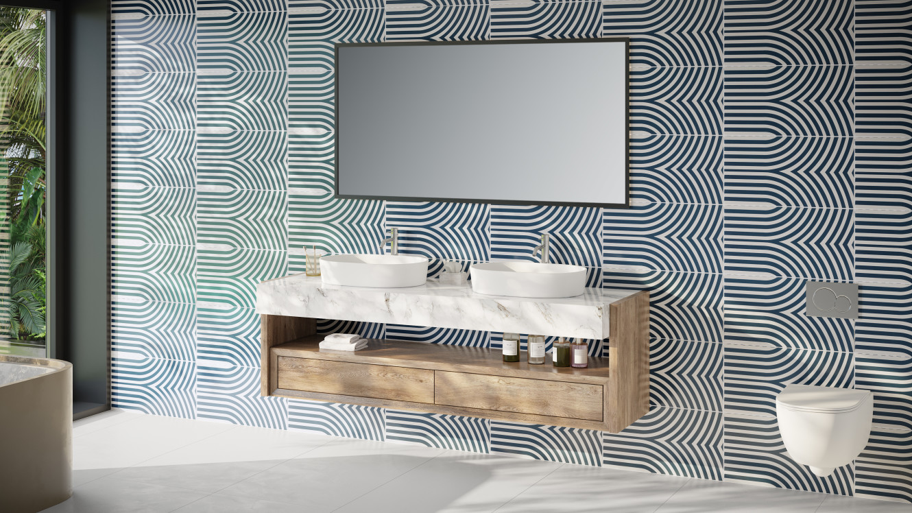 Loop White Blue 13x24 Decorative Matte