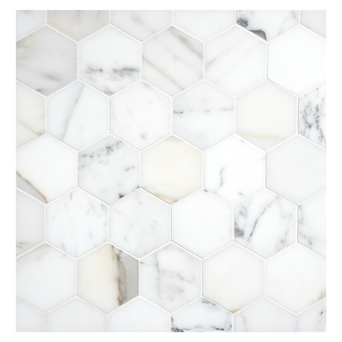 Basic Mosaic Collection Calacatta Gold Honed 2-1/4″ Hexagon Mosaic