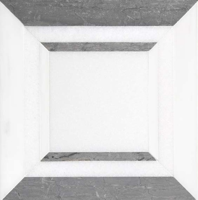 Pietra Visivo Collection Thassos Select Polished, Bianco Dolomiti Select Polished, And Wood Vein Blue Polished 6×6 Regal Square Mosaic Polished