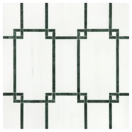 Fine Mosaic Works Bianco Dolomiti Select And Dutchess Green 12×12 Geometric Mosaic Honed