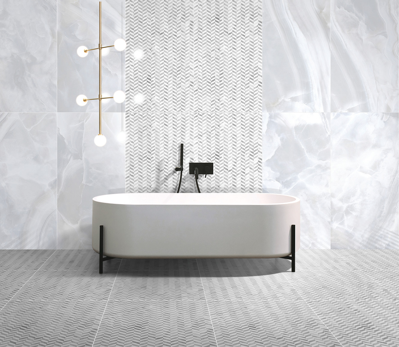 Nolita Bianco 24x48 Polished, Simili Deco 24x48 Polished and Simili Deco 24x24 Satin