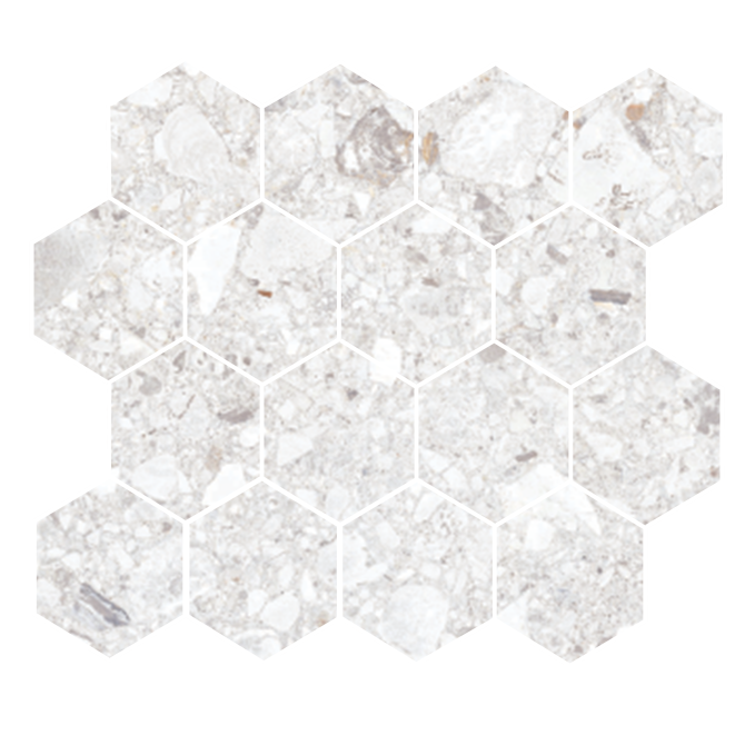 Santiago White 3″ Hexagon Mosaic Rectified