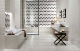 Marvel Carrara Pure 30x59 Polished, Carrara Pure 20x43, Chevron Mix Wall 12x10, Carrara Pure Spigolo 3/8x8