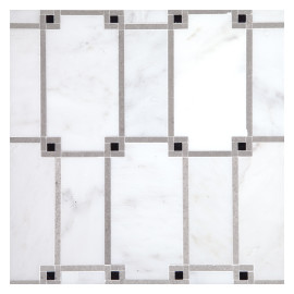 Fine Mosaic Works Asian Carrara Ultra Premium Honed, Cinderella Gray Polished, And China Black Polished 12×12 Geometric Mosaic Honed