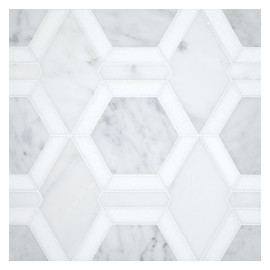 Specialty Mosaic Collection Italian Carrara Honed, Asian Carrara Ultra Premium Honed, And Thassos Select Polished 6×12 Metro Hex Mosaic Mixed