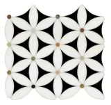 Olynthos Nero Marquina, Thassos Standard And Multi-Color Dots 11×13 Flora Mosaic