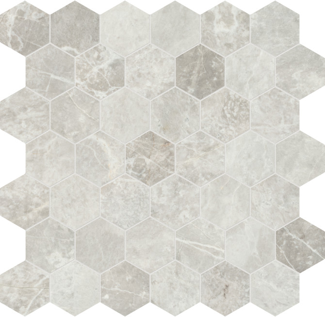 Apollo Argento 2″ Hex Mosaic Honed