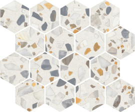 Curation Shore 3″ Hex Splatter Mosaic Polished