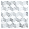Pietra Visivo Collection Thassos Select Polished, Italian Carrara Light Select Polished, And Italian Carrara Dark Select Polished 11×10 Cubist Mosaic Polished