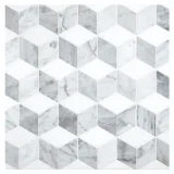 Pietra Visivo Collection Thassos Select Polished, Italian Carrara Light Select Polished, And Italian Carrara Dark Select Polished 11×10 Cubist Mosaic Polished