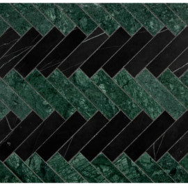 Basic Mosaic Collection Nero Marquina Honed And Dutchess Green Honed 1×4 Pairingbone Mosaic
