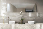 Breccia Silver 3x12 and White 2x2 Mosaic