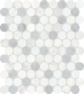 Waterjet Stone Mosaics Polar 1-1/4″ Penny Round Mosaic Honed