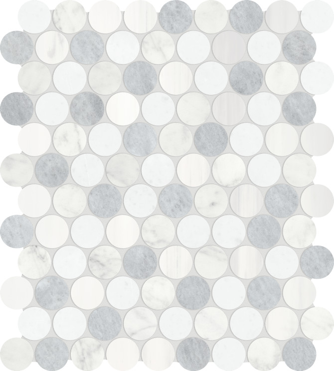 Waterjet Stone Mosaics Polar 1-1/4″ Penny Round Mosaic Honed