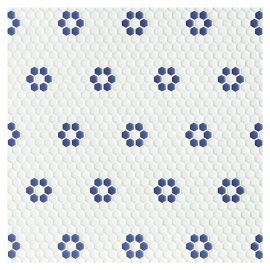 Cafe White And Deep Blue 9×11 Petite Fleurette Moosaic Cafe White And Deep Blue 9×11 Petite Fleurette Moosaic