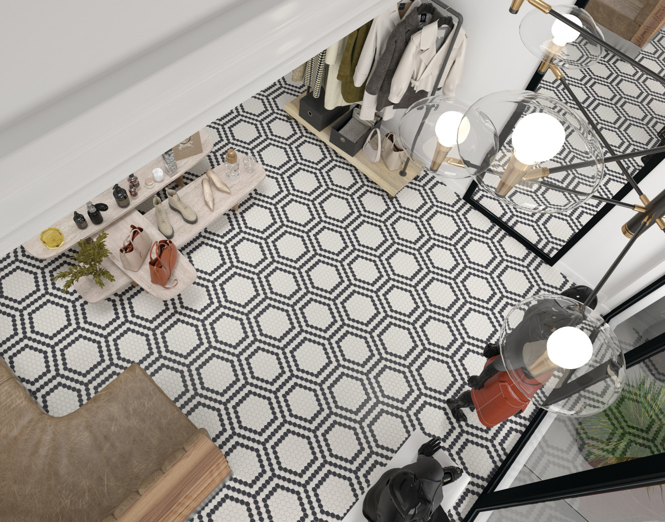 Unglazed Mosaic Dark Honeycomb Mosaic