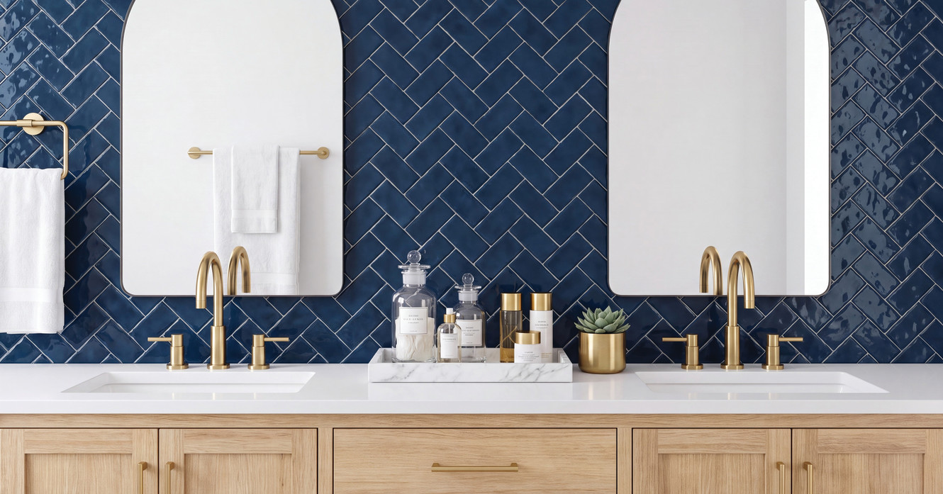 Regina Dark Blue 2x4 Herringbone Mosaic