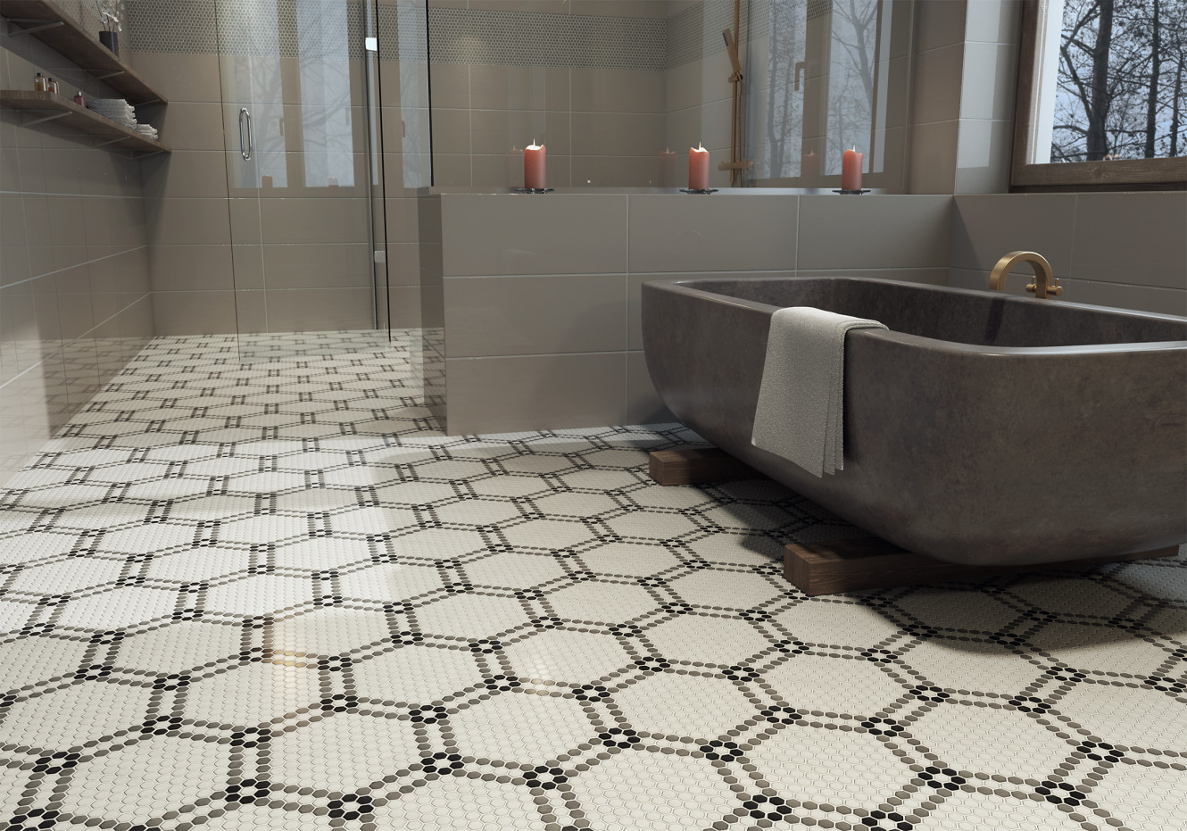 Cafe White and Taupe French Bistro Mosaic