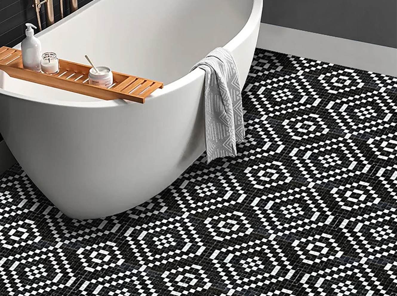 Olynthos Ready to Ship Belgian Blue And Carrara 12x12 Astia Antica Mosaic