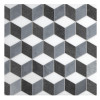 Pietra Visivo Collection Thassos Select Honed, Bardiglio Imperiale Honed, And Basalto Honed 11×10 Cubist Mosaic Honed