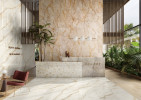 Anima Futura Golden White 24x48, 48x110 4x4 Mosaic, Crystal Delight 48x110, and Amazing Silver 48x110