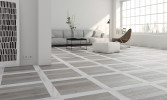 Love Affairs Timber Grey Strip 4x20 and Calacatta Crayon 4x24