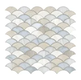 Olynthos Ready to Ship Botticino, Carrara, French Vanilla, Siberian White, And Whitewood 12×12 Coquille Mosaic Olynthos Ready to Ship Botticino, Carrara, French Vanilla, Siberian White, And Whitewood 12×12 Coquille Mosaic