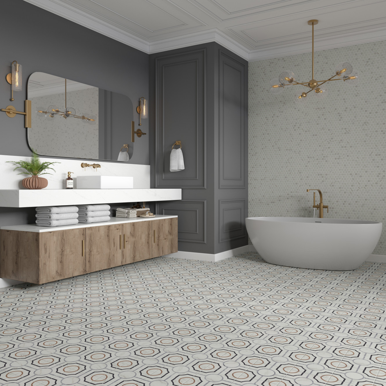 Clarasea Metropolitan 8x8 and Majestic Hexagon Mosaic