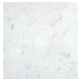 Stone Mosaic Collection Italian Carrara Light Select Polished 2″ Hexagon Mosaic Polished Stone Mosaic Collection Italian Carrara Light Select Polished 2″ Hexagon Mosaic Polished