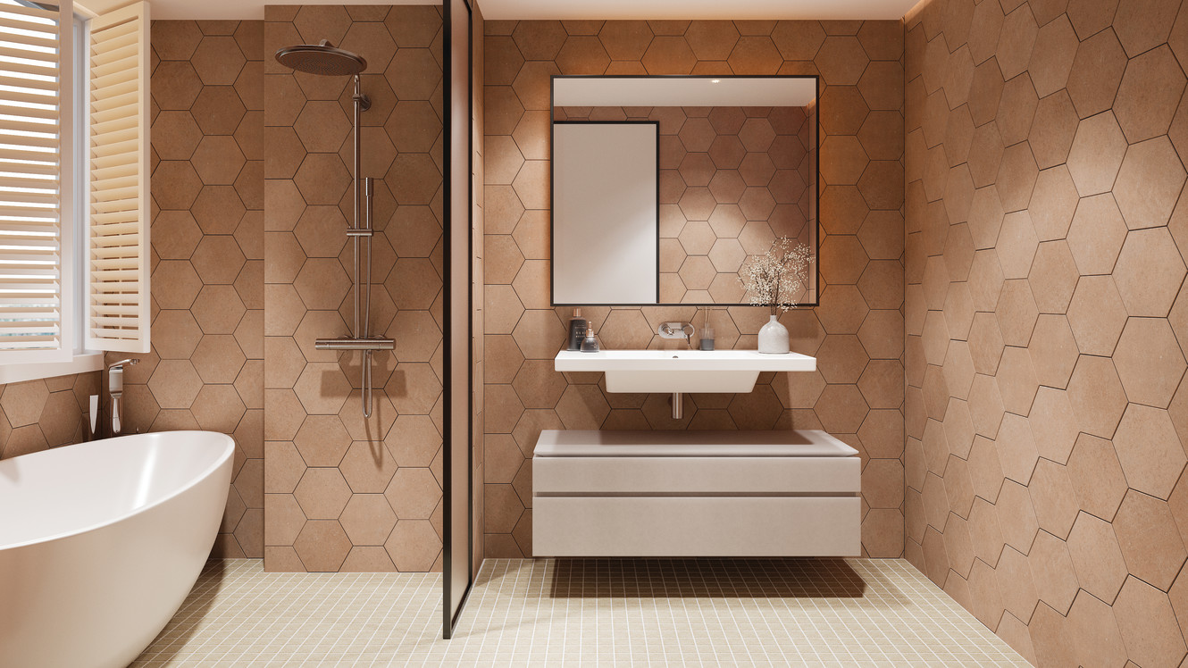 Tuscany Beige 9x10 Hexagon and Ivory 2x2 Mosaic